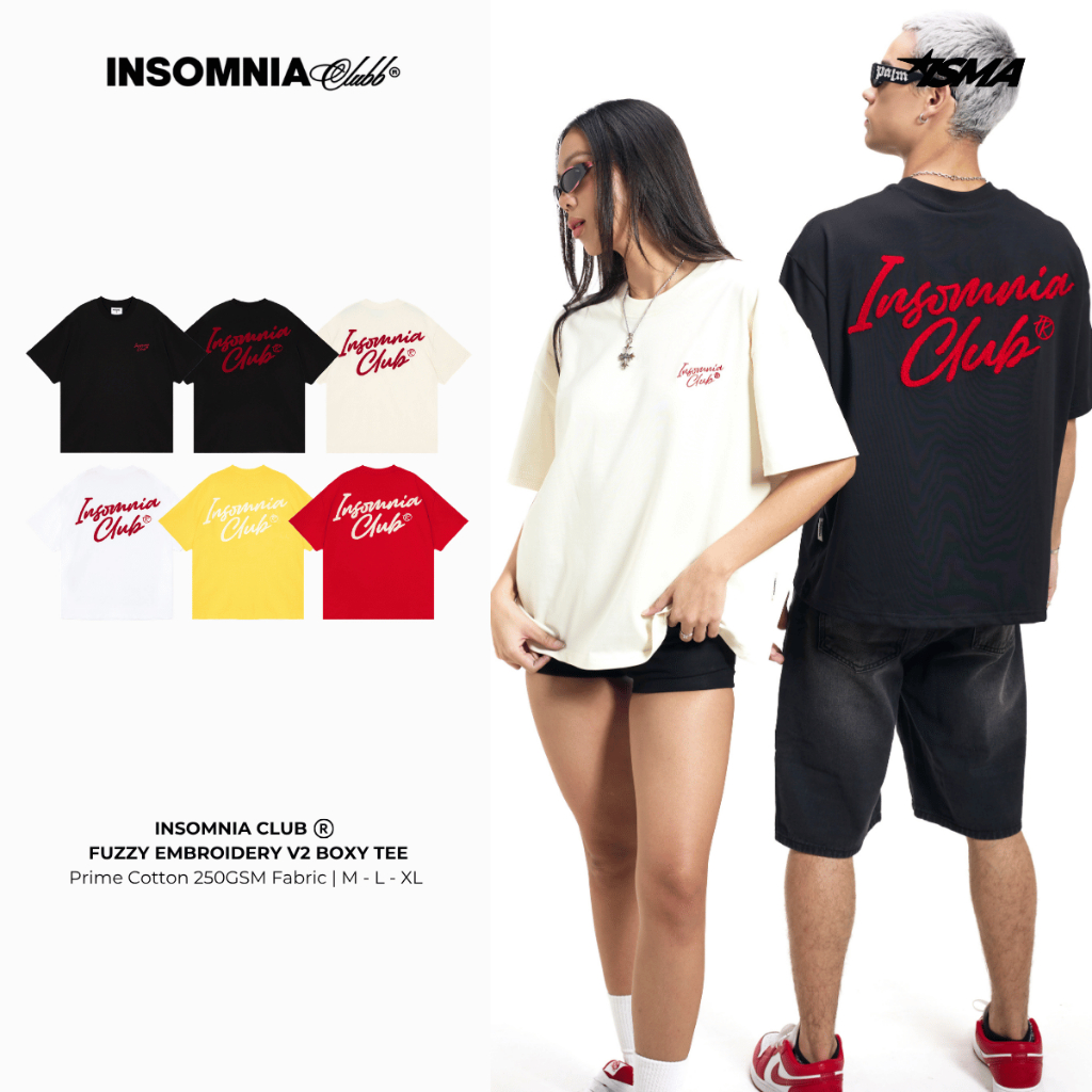 [NEW ARRIVAL] Fuzzy Boxy Tee Ver.2 280gsm Ruffled Embroidered Fabric INSOMNIA CLUB - TS029