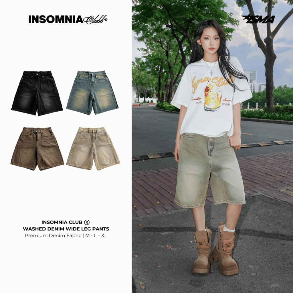 INSOMNIA กางเกงยีนส์ขากว้างสําหรับผู้ชายและผู้หญิง - PS021