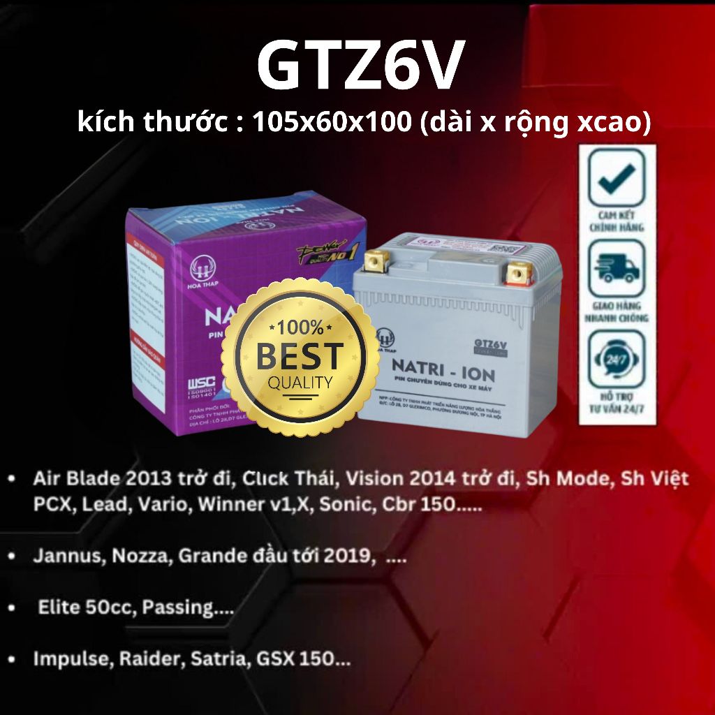ชิ้นส่วนรถจักรยานยนต์ GTZ6V สําหรับการมองเห็น, vario, โหมด sh ผลิตภัณฑ์ของแท้