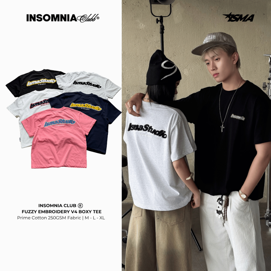[มาใหม่] แบรนด์ท้องถิ่น INSOMNIA Form Boxy Ruffled เสื้อยืดเย็บปักถักร้อย Ver4 250Gsm Cotton - TS061