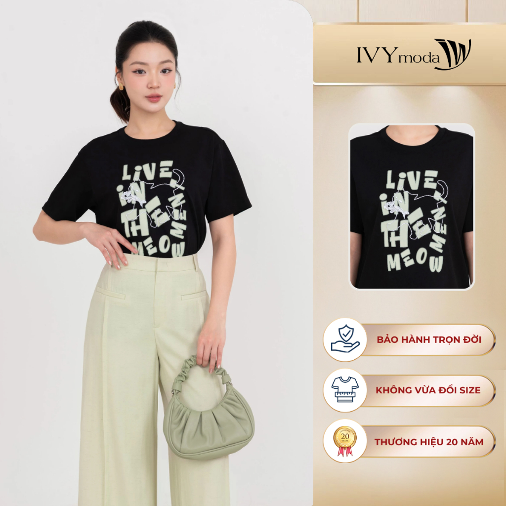 เสื้อยืดผ้าฝ้ายผู้หญิงปัก motifs เสื้อยืดสํานักงาน streetwear โมเดิร์น IVY moda MS 57M9124