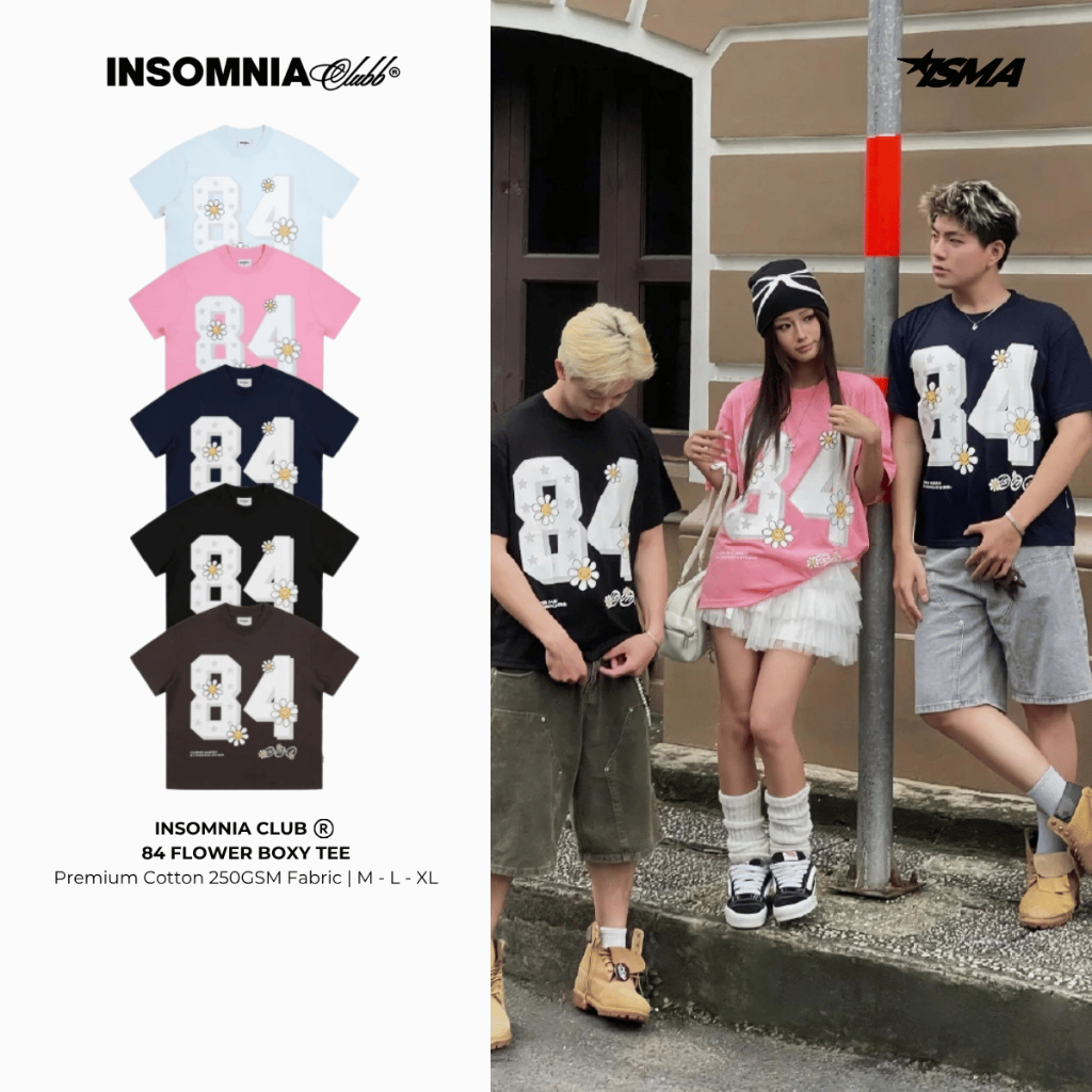 [มาใหม่] แบรนด์ท้องถิ่น INSOMNIA “84 Flower” Form Boxy Tee 250Gsm Cotton – TS060 ราคา ถูกที่สุด ดีลบีเคเค