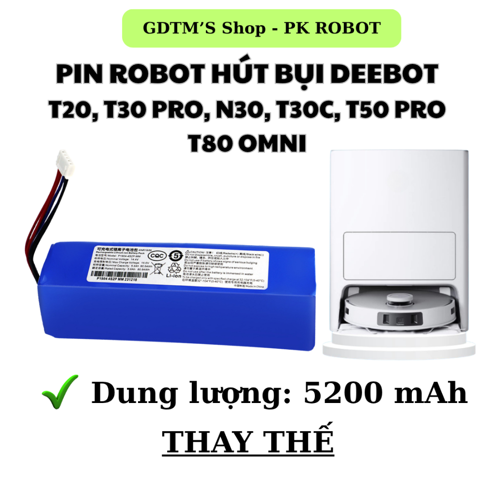 DEEBOT T20, T30 PRO, N30, T30C, T50 PRO T80 OMNI VACUUM ROBOT BATTERY - เปลี่ยน 5200 mAh