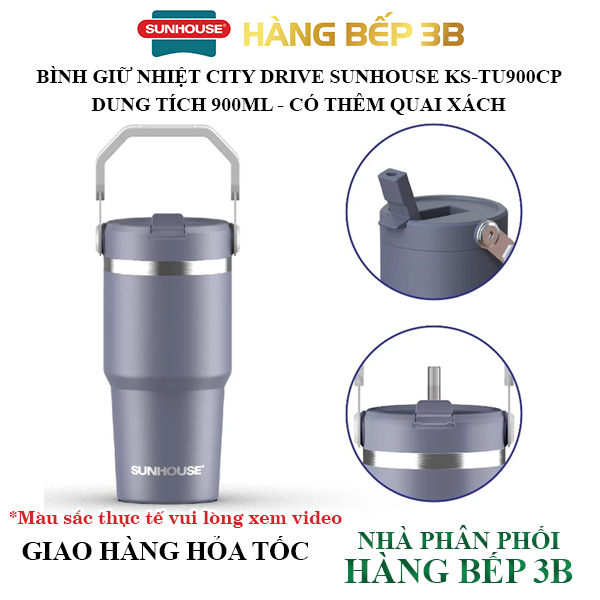 Sunhouse City Drive กระติกน้ําร้อน 900ml KS-TU900CP 304 สแตนเลส เก็บความร้อนได้นานถึง 10 ชั่วโมง
