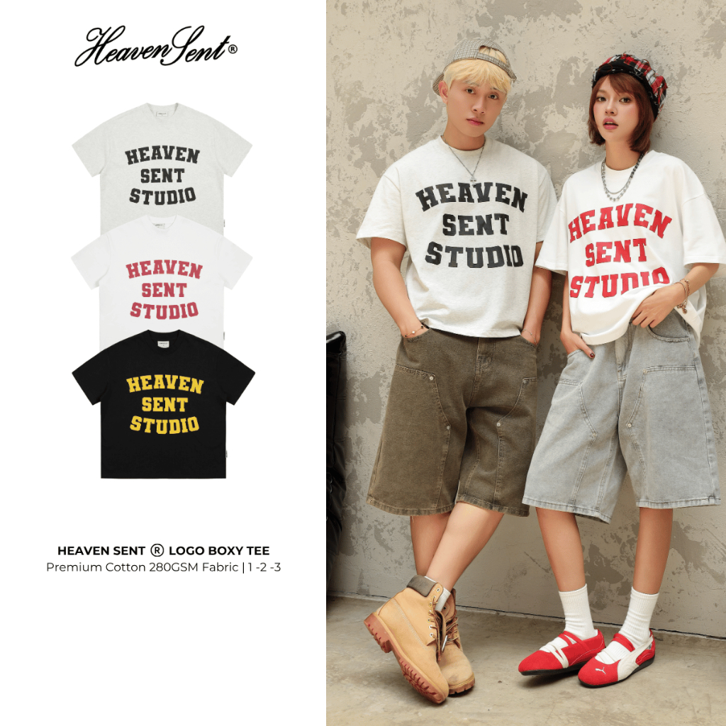 [NEW ARRIVAL] Boxy Tee 280GSM Embroidered Heaven Sent Studio Logo T-Shirt HEAVEN SENT - HS_TS004