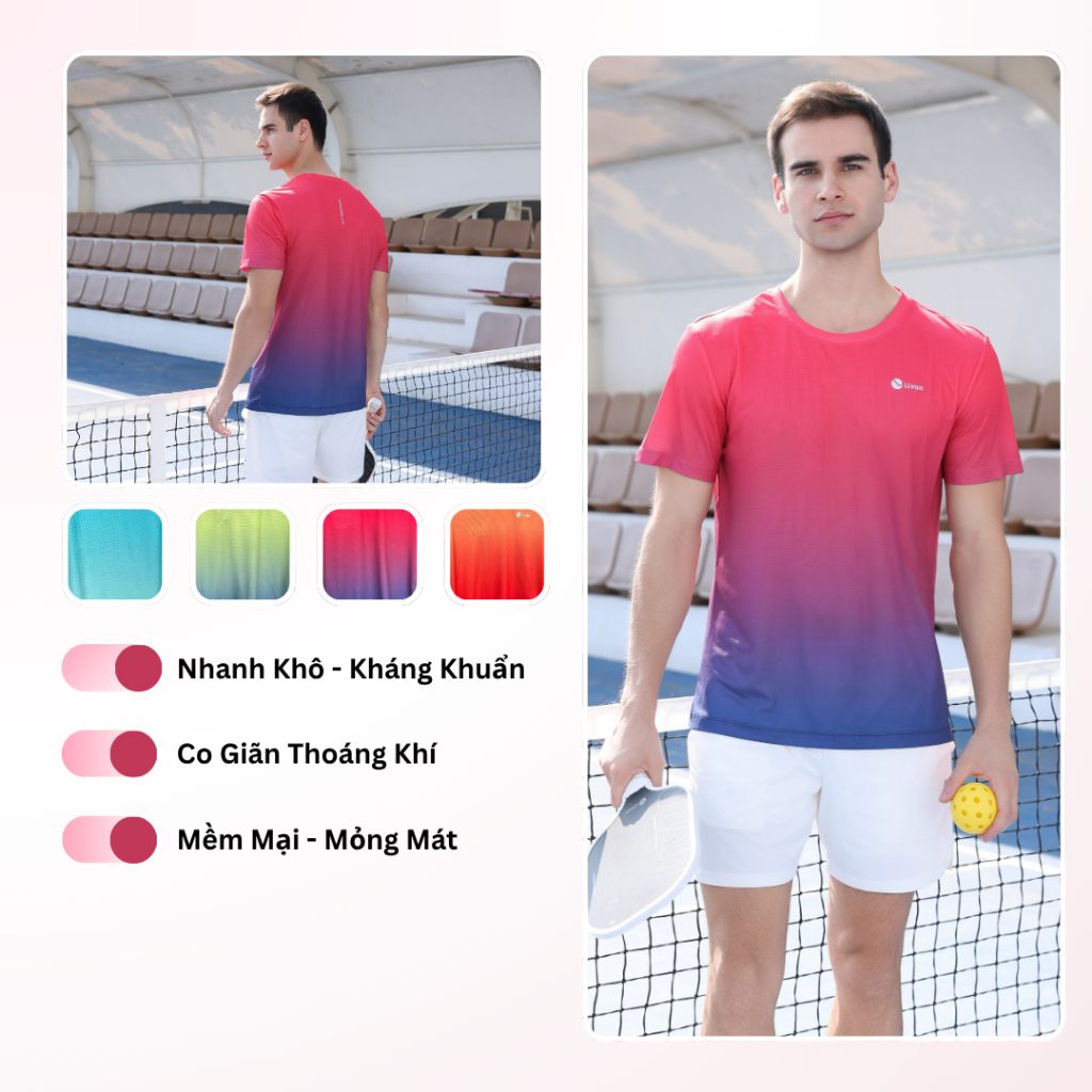 Livan เสื้อยืดผู้ชาย LV25S04M224 Ombre Breathable ยืดดูดซับเหงื่อ Active กีฬารองเท้าวิ่ง