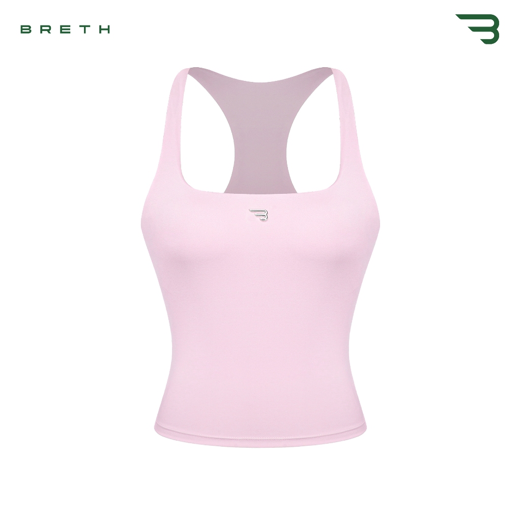 เสื้อกล้ามผู้หญิงหลังรูปตัว Y เสื้อกล้าม BREATH คอเหลี่ยม โลโก้สแตนเลส สีชมพูสปอร์ต Ophelia Top | B-