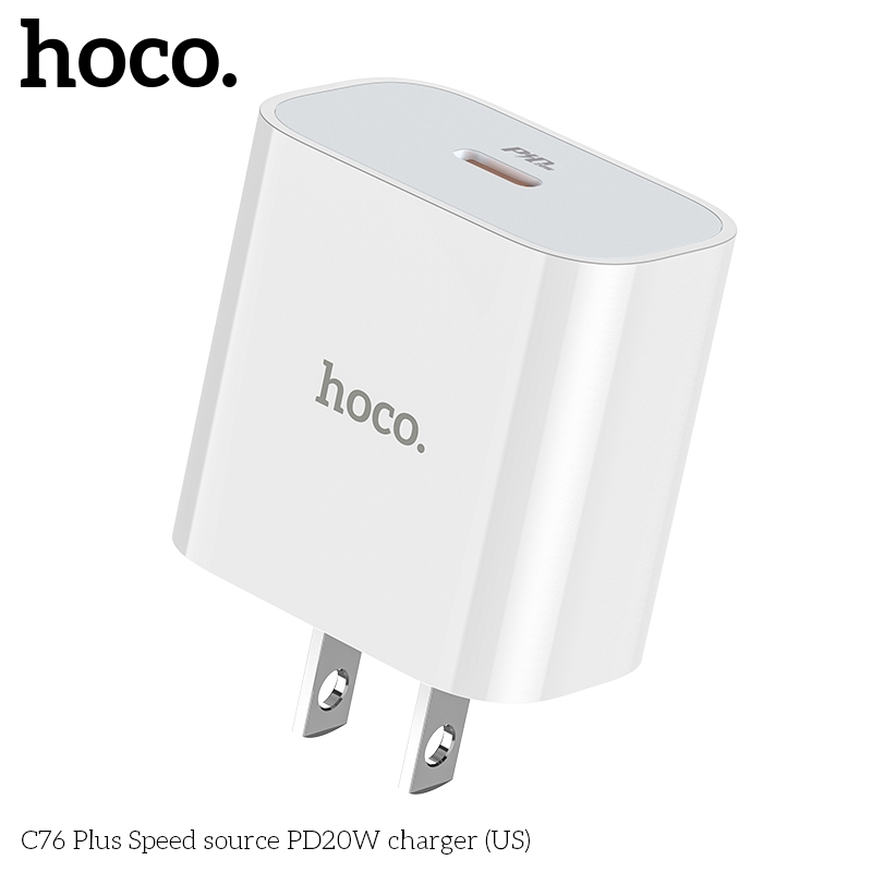 Hoco C76 Plus Fast Charger Flat Base, TypeC PD Port 20W (สีขาว) - อุปกรณ์เสริม 1986