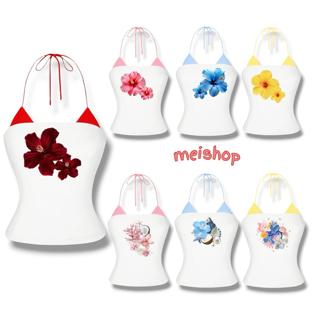 3D Floral Beach Tube Top with Bra – Y2K Sexy – Free Size 40–50kg