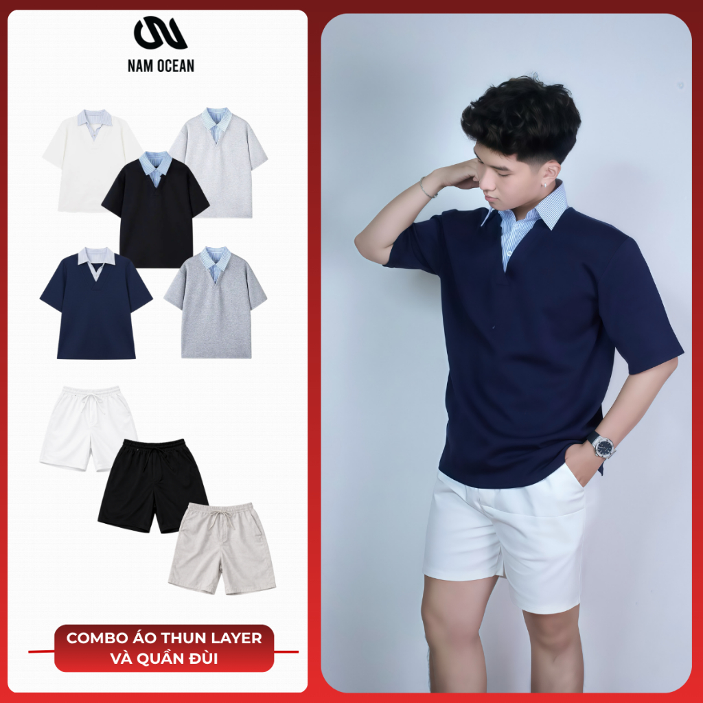 เสื้อยืด COMBO LAYER WITH SHIRT COLLAR AND MENS OCEAN M11 M04