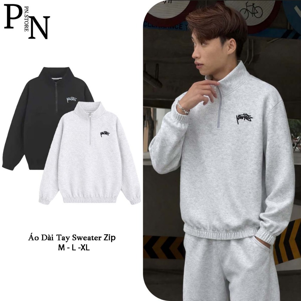 PN STORE เสื้อกันหนาวคอปกซิปผ้าฟลีซผิว 2 ผิวพร้อมปกหลวม Unisex