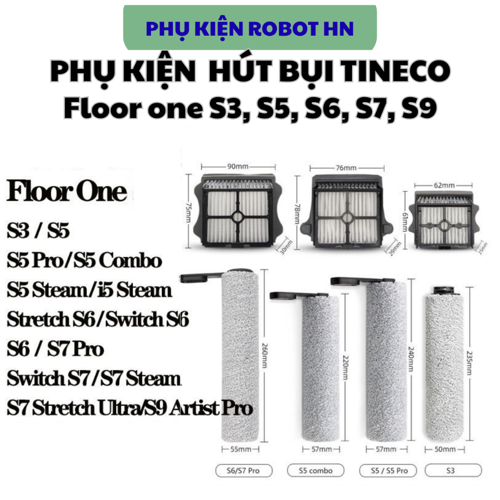 อุปกรณ์เสริมสําหรับ Tineco Floor One S3, S5, S6, S7, S9 Dust Filter Roller ทุกประเภท: Roller & hepa 