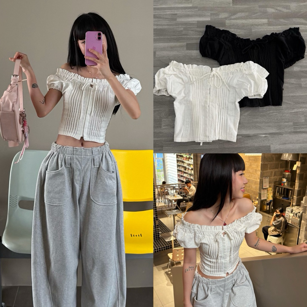 SERIA TOP - DEROSE เสื้อธรรมดาถังด้านหน้า Pin Tie กลับสามารถสวมใส่ในหลายสไตล์ไหล่เสื้อผู้หญิง AK123