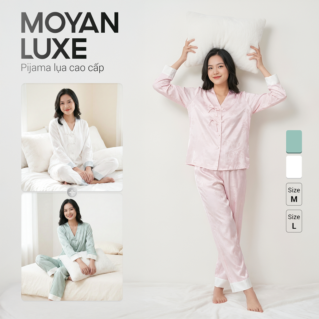 MOYAN LUXE ชุดนอนคุณภาพสูง - วัสดุอิตาลีนําเข้า - ชุดนอนผ้าไหมนุ่มและระบายอากาศได้ - EC101