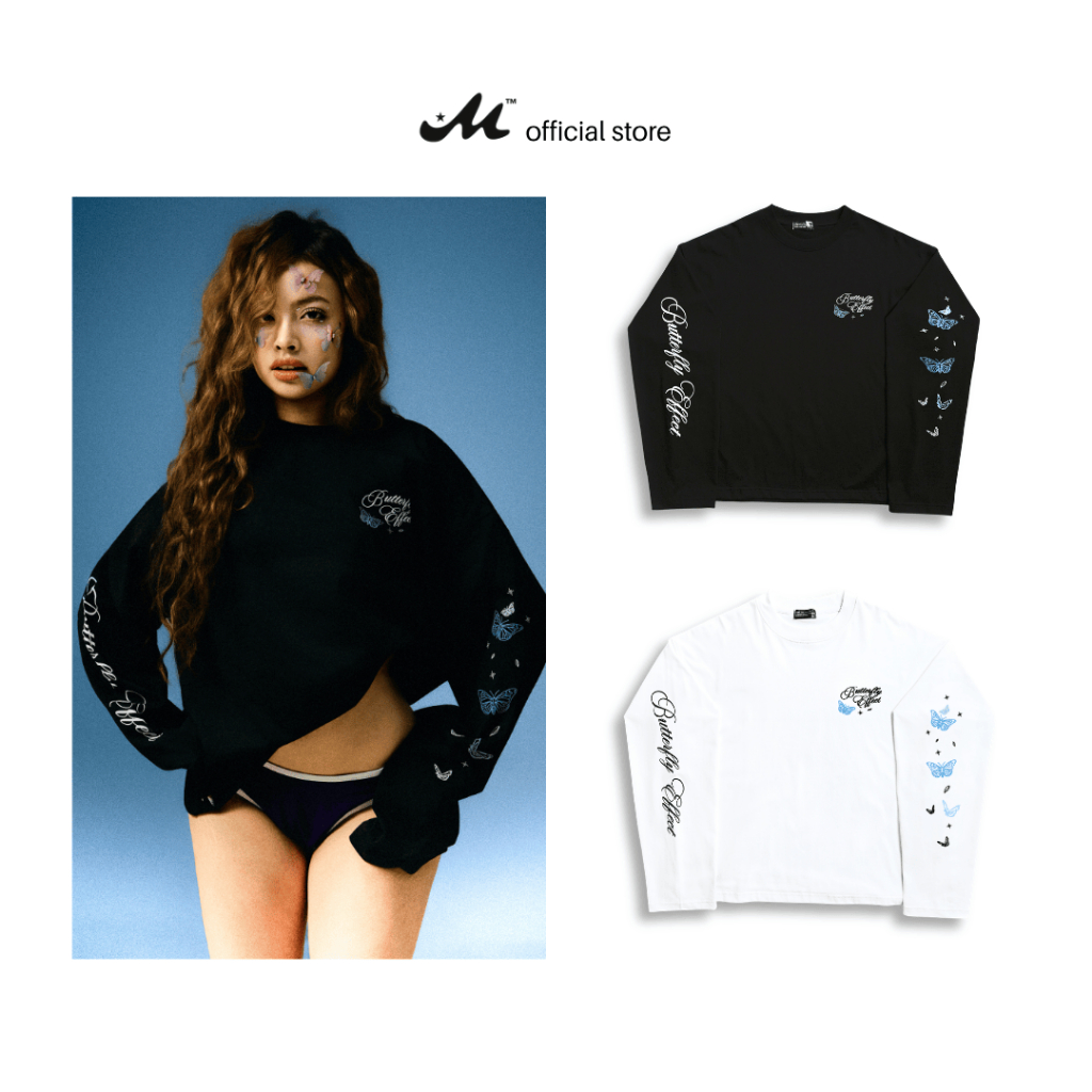 Local Brand MUZIK CLOTHING เสื้อยืดแขนยาว | BUTTERFLY EFFECT – แขนยาว Boxy Form ผ้าคอตตอน 100% | LS-