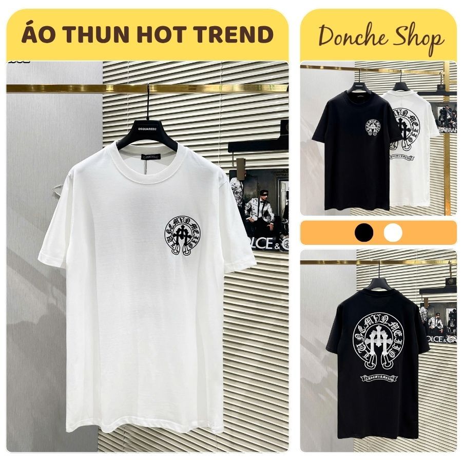 เสื้อยืด Chrome Hearts สําหรับผู้ชายและผู้หญิงเย็บปักถักร้อยสองด้านรูปแบบมาตรฐานเสื้อยืดผ้าฝ้ายคุณภา