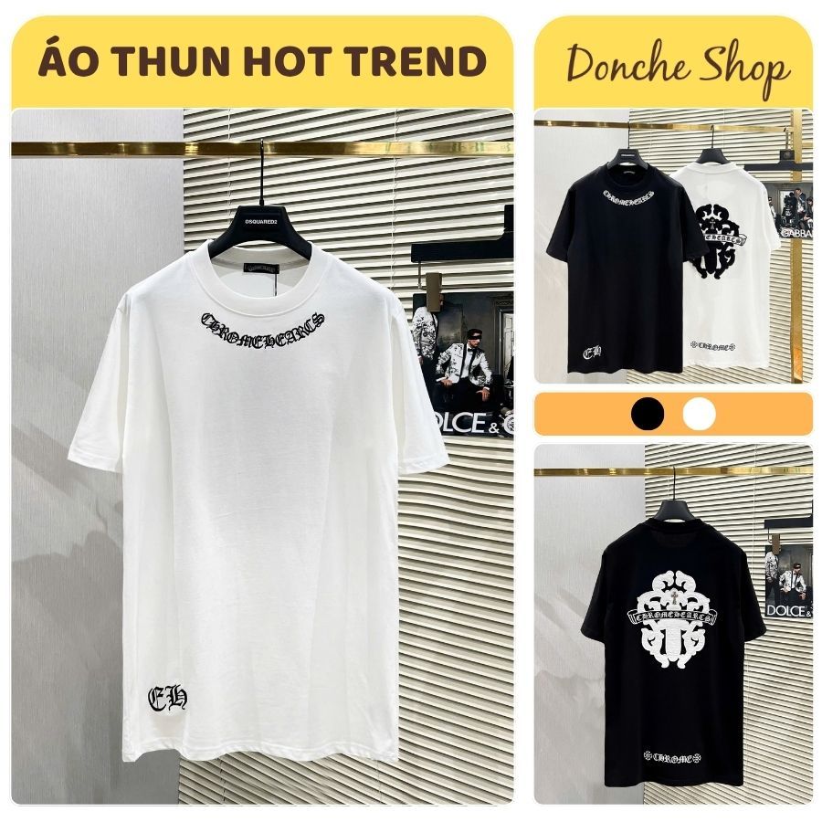 เสื้อยืด Chrome Hearts สําหรับผู้ชายและผู้หญิงเย็บปักถักร้อยสองด้านรูปแบบมาตรฐานเสื้อยืดผ้าฝ้ายคุณภา