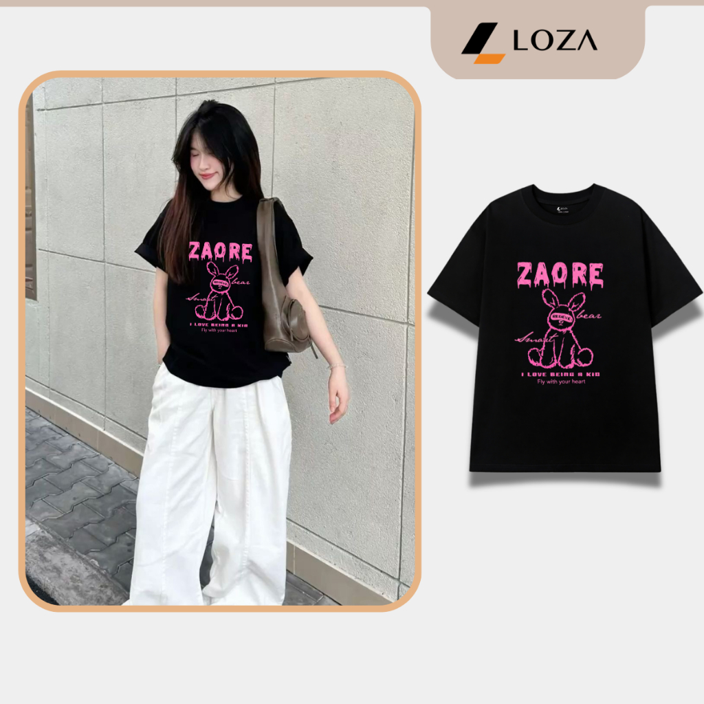 ZAORE เสื้อยืด unisex ลายหมี ผ้าคอตตอน 100% LOZA Unisex Local Brand UX30- US8508