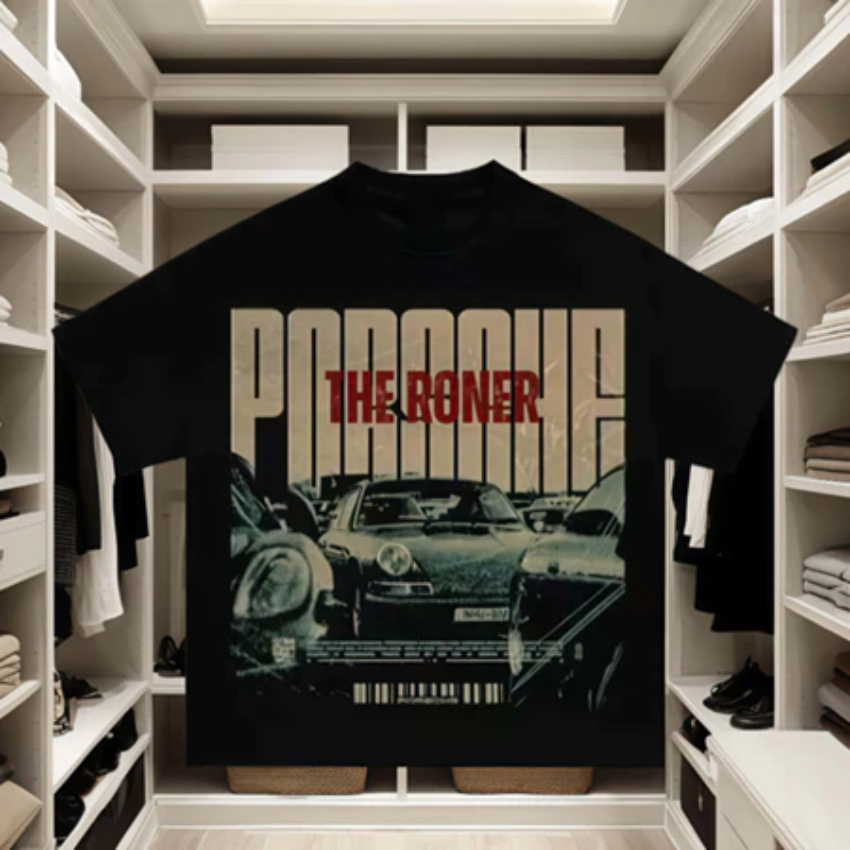 เสื้อยืดคอกลมแขนสั้นผู้ชาย เสื้อยืดผ้าฝ้าย 250gsm แบรนด์ท้องถิ่น Porsche the Rondo สีฤดูร้อน 5 สี AM