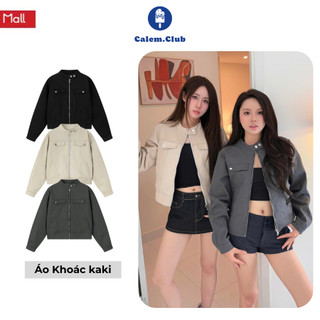 Calem.Club- Áo Khoác Kaki Cropped Jacket cổ trụ thiết kế cúc bấm kim loại, chất kaki lót dù đứng form