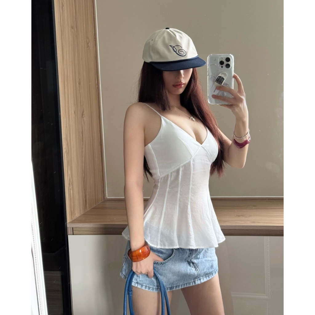 Émilie - Mia Top - เสื้อ 2 สายผ้าชีฟองไหมย่นผูกโบว์