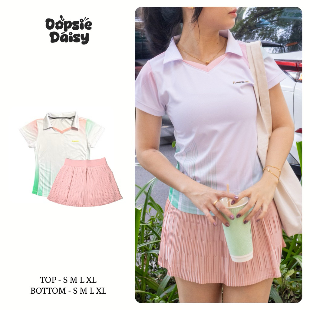 KAWASAKI [ชุด 02] แบดมินตัน คาวาซากิ สีส้มสีเบจสีเขียว ลูกดอง และเสื้อกีฬา + ชุดกระโปรง