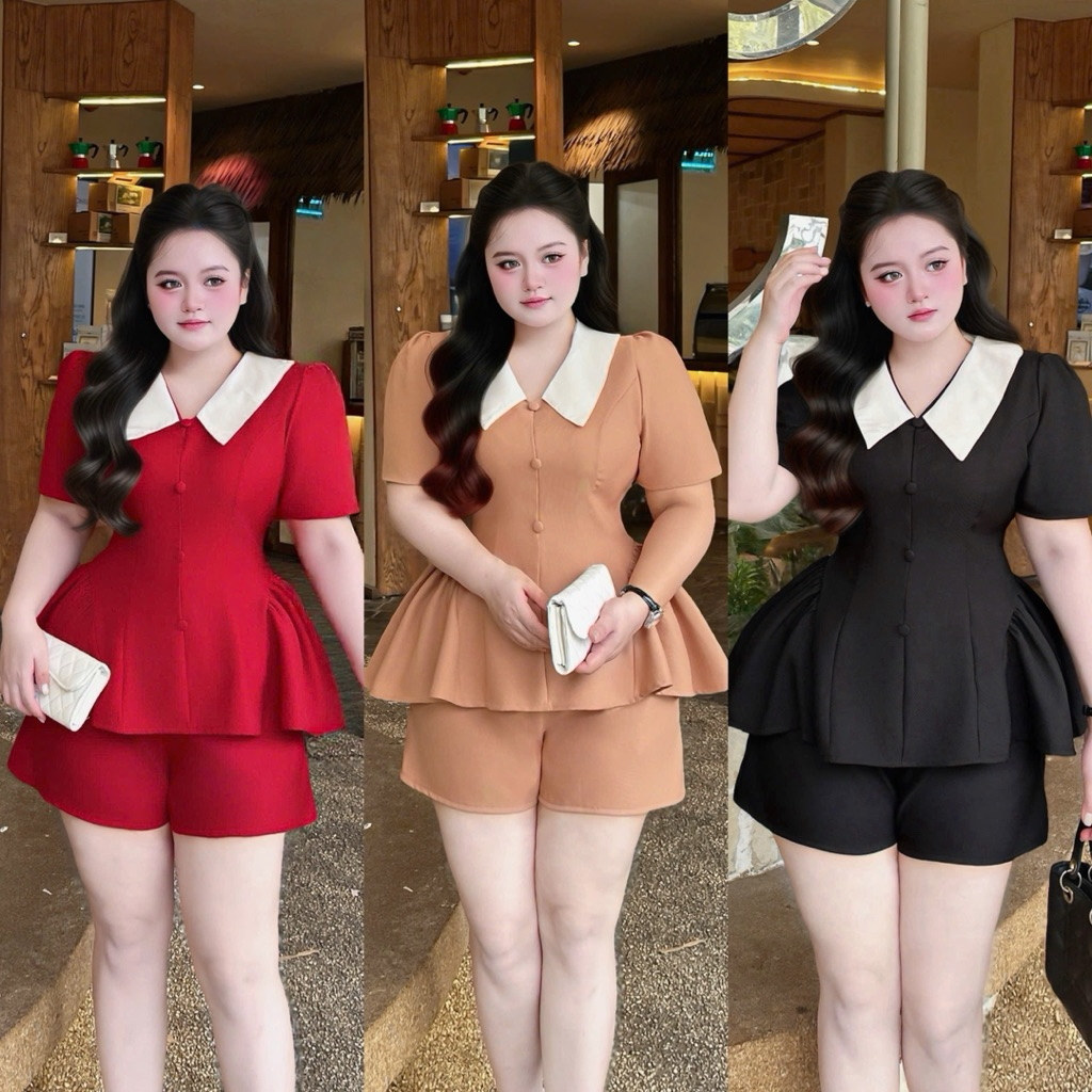 ชุดคอปกแหลมปกขาว 60-90กก. L XL XXL QUNH NHU BIGSIZE