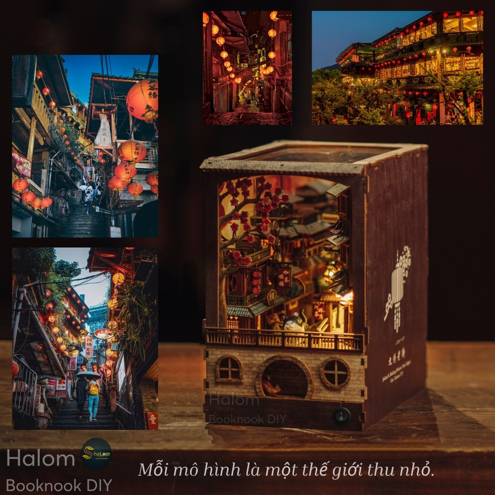 DIY หนังสือญี่ปุ่น Nook Kit Ginzan Onsen บ้านจิ๋วพร้อมไฟ LED ชั้นวางหนังสือตกแต่งของขวัญ – Halom