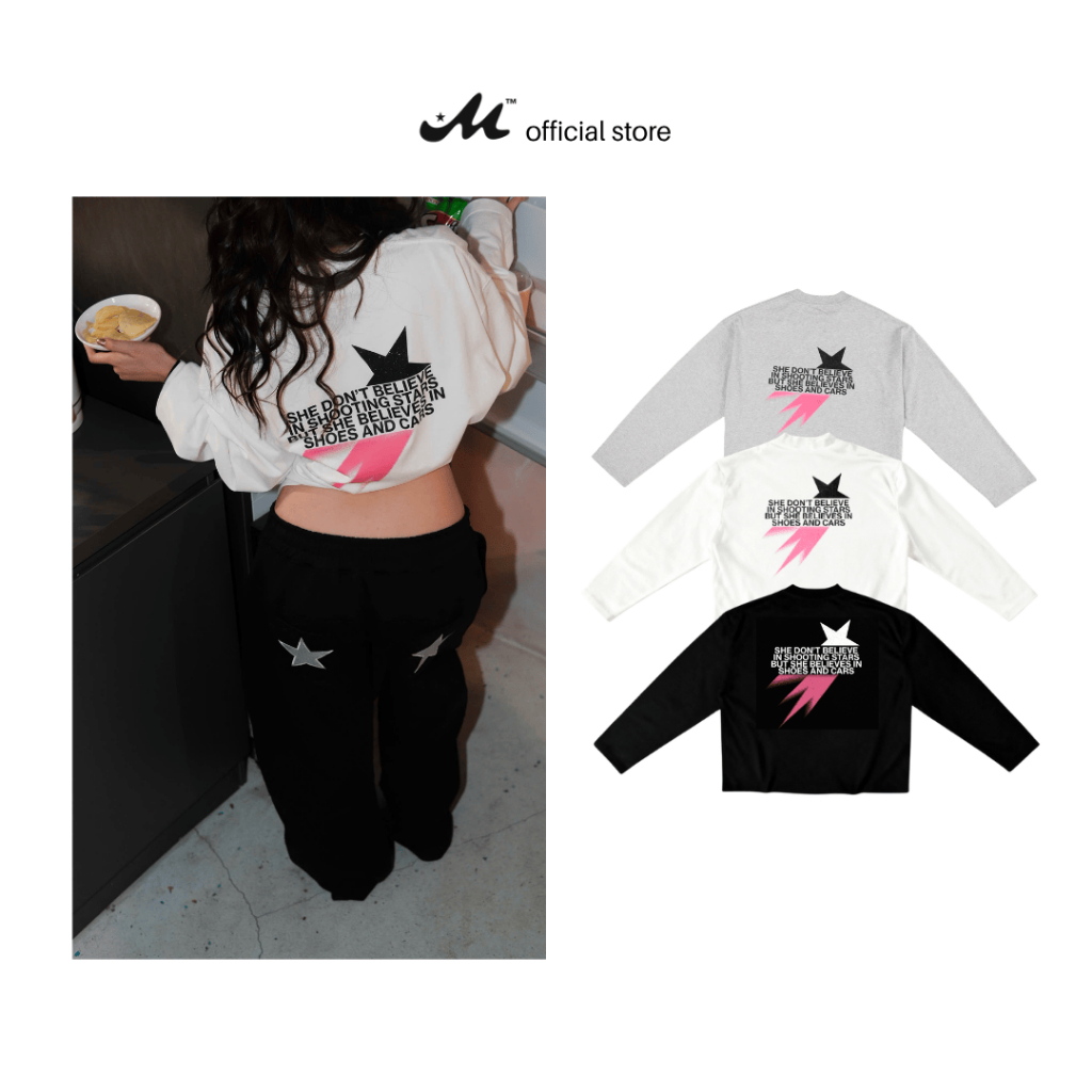 เสื้อยืดเสื้อผ้า MUZIK แบรนด์ท้องถิ่น | SHOOTING STARS - Boxy Form ผ้าฝ้าย 100% 2-Way 250gsm | LS-STA