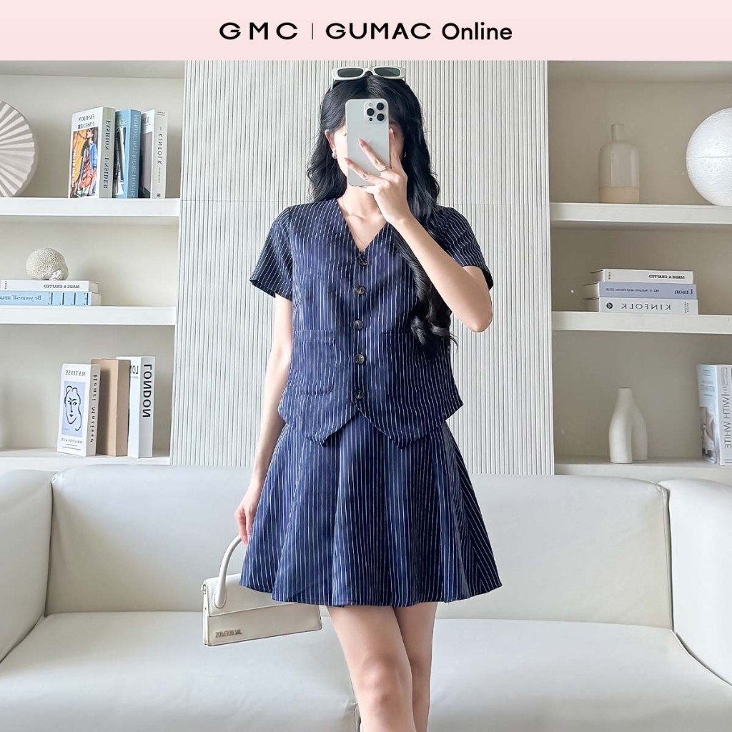 ชุดเดี่ยว เสื้อยาวปานกลางแฟชั่นคอปก GUMP LAF0722 - กระโปรงพลีทพร้อมกางเกงซับใน GUMP LVF0721