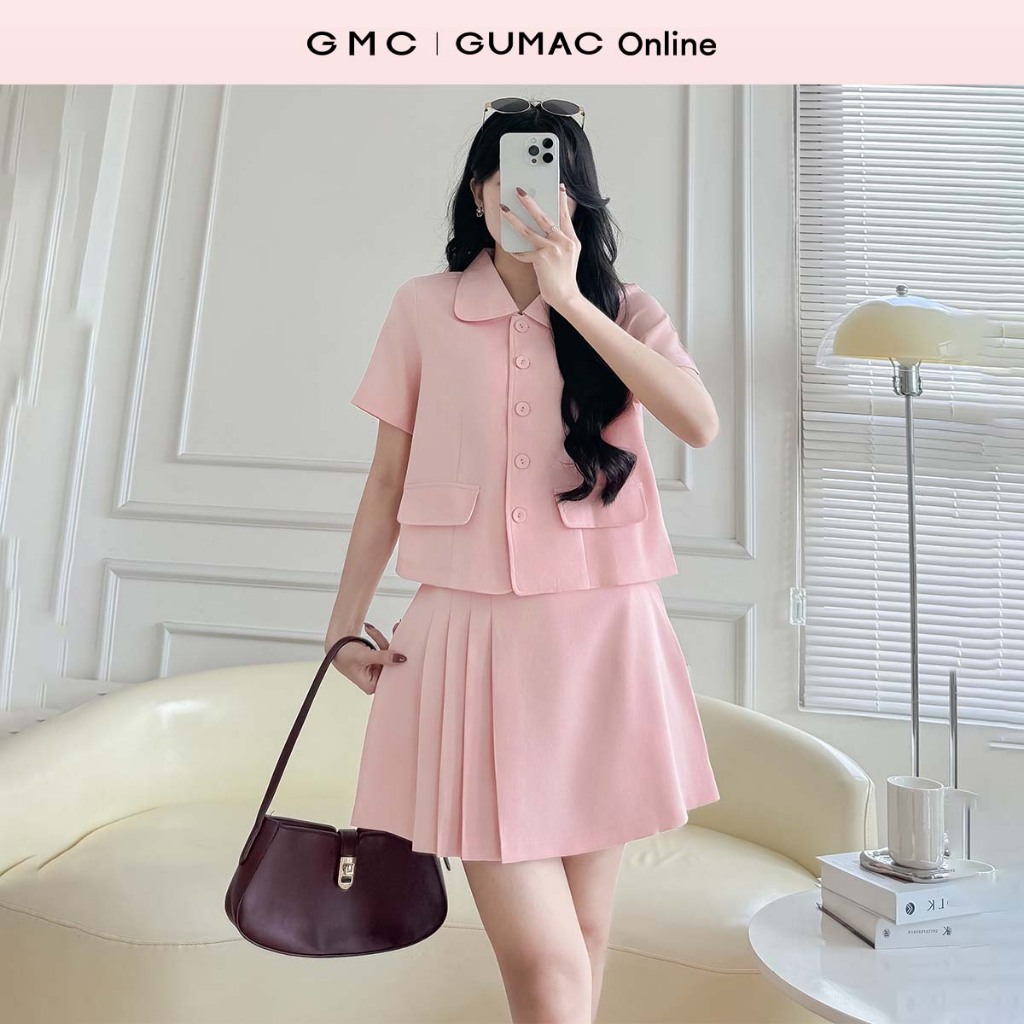 ชุดเดี่ยว GUMP เสื้อแฟชั่นคอปกดอกบัวกลม LAF0808 - กระโปรงทรงเอสั้น LVF0809