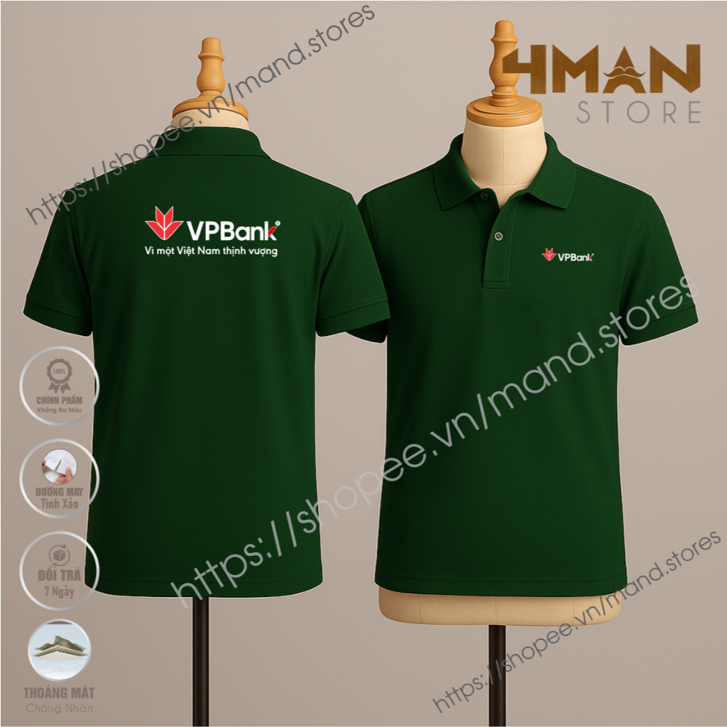 เสื้อยืดโปโล VPBANK " สําหรับเวียดนามรุ่งเรือง" ผ้าจระเข้ CVC พรีเมี่ยม หนา เนียน ต่อต้านริ้วรอย - 4