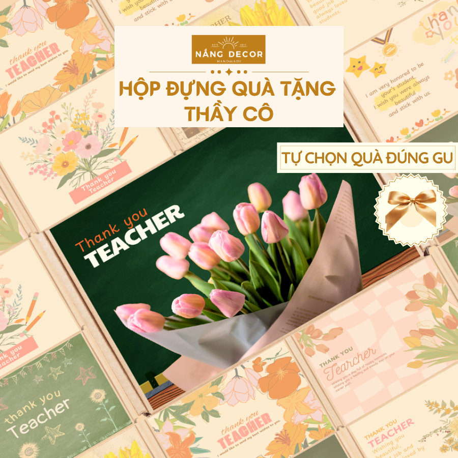 [Ho Chi Minh City Express]กล่องของขวัญคราฟท์วินเทจพร้อมฝาปิดสแน็ปสําหรับครู ยินดีด้วย ขอบคุณ ลาย Sun