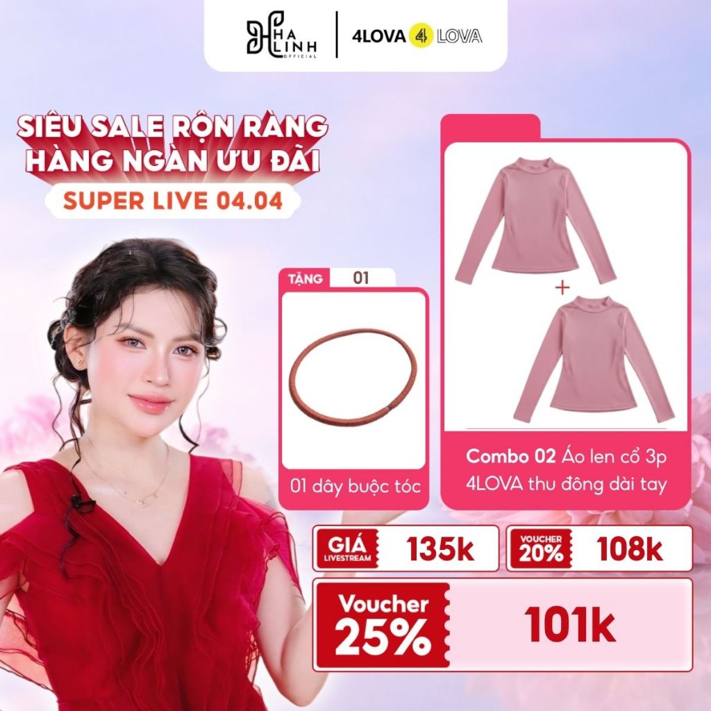[Vo Ha Linh x 4LOVA4EVA] COMBO 2 4LOVA เสื้อยืดคอเต่าความร้อนแขนยาว 3 นิ้ว คุณภาพสวยงาม พร้อมผูก QT