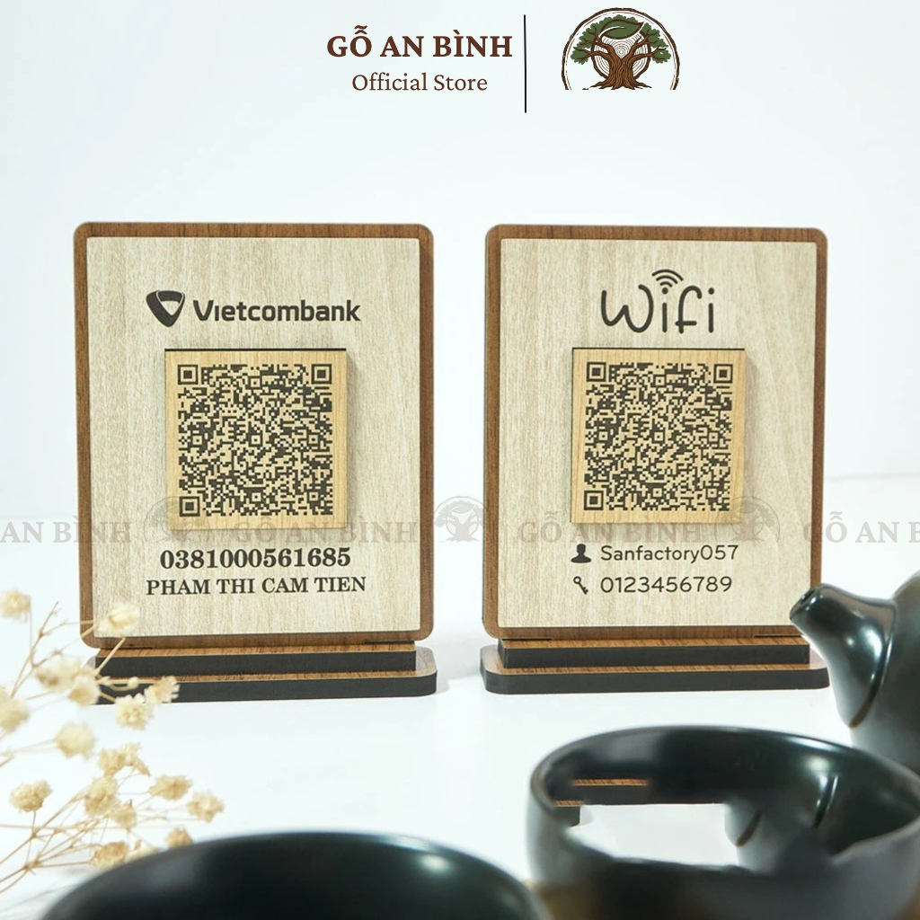 [HN] กระดานไม้สลักด้วย QR Code สําหรับการชําระเงิน การเชื่อมต่อ QR wifi ฐานโต๊ะทํา
