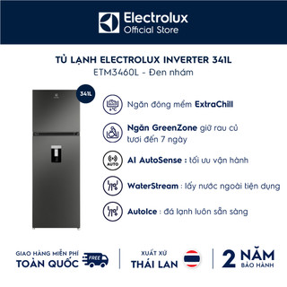 Giao miền Bắc - Tủ lạnh Electrolux ngăn đá trên 341L Series 700 làm đá tự động ETB3460L-B -AI Autosense,Lấy nước ngoài