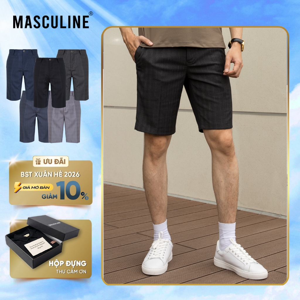 กางเกงขาสั้นลําลองผู้ชาย MASCUELINE MSA24.2 - ดีไซน์พอดีตัวปกติ น้ําหนักเบา ผ้าคอตตอนอ่อนเยาว์