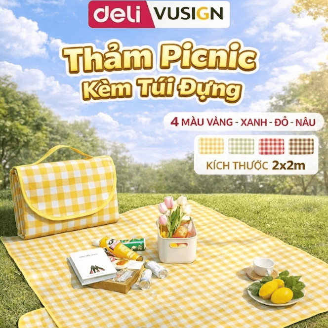 Deli Vusign เสื่อปิกนิกแคมป์ปิ้งลายพับ - แผ่นรองโต๊ะกันน้ํา