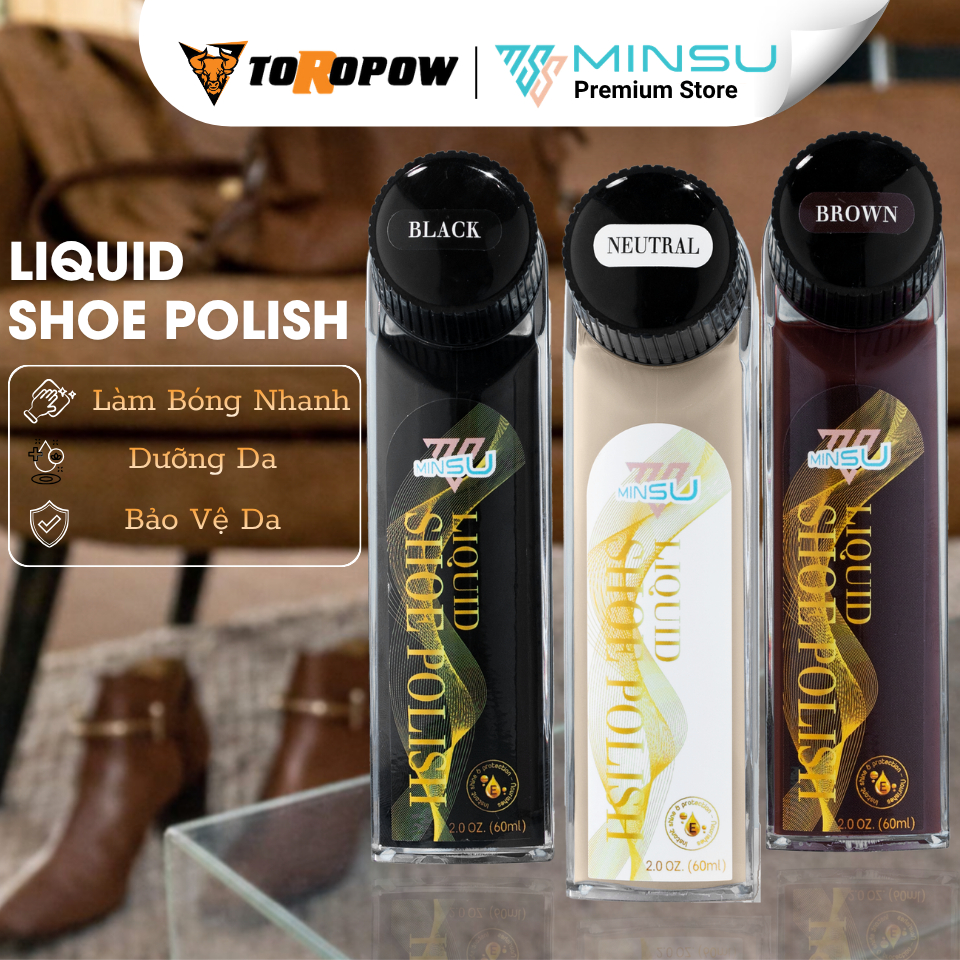 MINSU Liquid Shoe Polish M7938 คืนสี ขัดเงา ครีมนวดผม & ปกป้องรองเท้าหนัง กระเป๋าหนัง ภายในรถยนต์