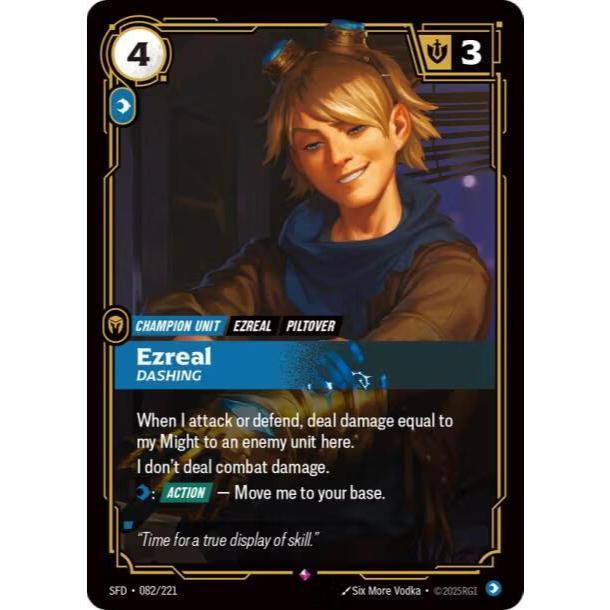 การ์ด Riftbound รหัส SFD-082/221 - Ezreal - Dashing - Champion Unit - หายาก