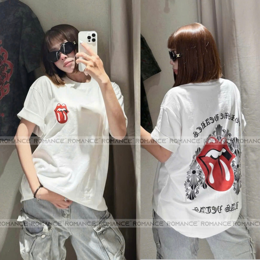 Lasvegas Chrome Lip เสื้อยืดผู้ชายและผู้หญิงหลวม Format Unisex ROMANCE STUDIO ผ้าฝ้าย 260GSM หนา Coo