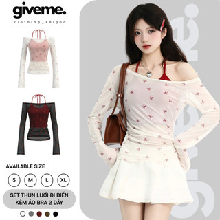 (SET 2 MÓN) Áo Thun Dài Tay Hai Mảnh Lệch Vai Dành Cho Nữ Mùa Hè Nơ, Hoạ Tiết Ngôi Sao In Hình Giveme.clothing_saigon