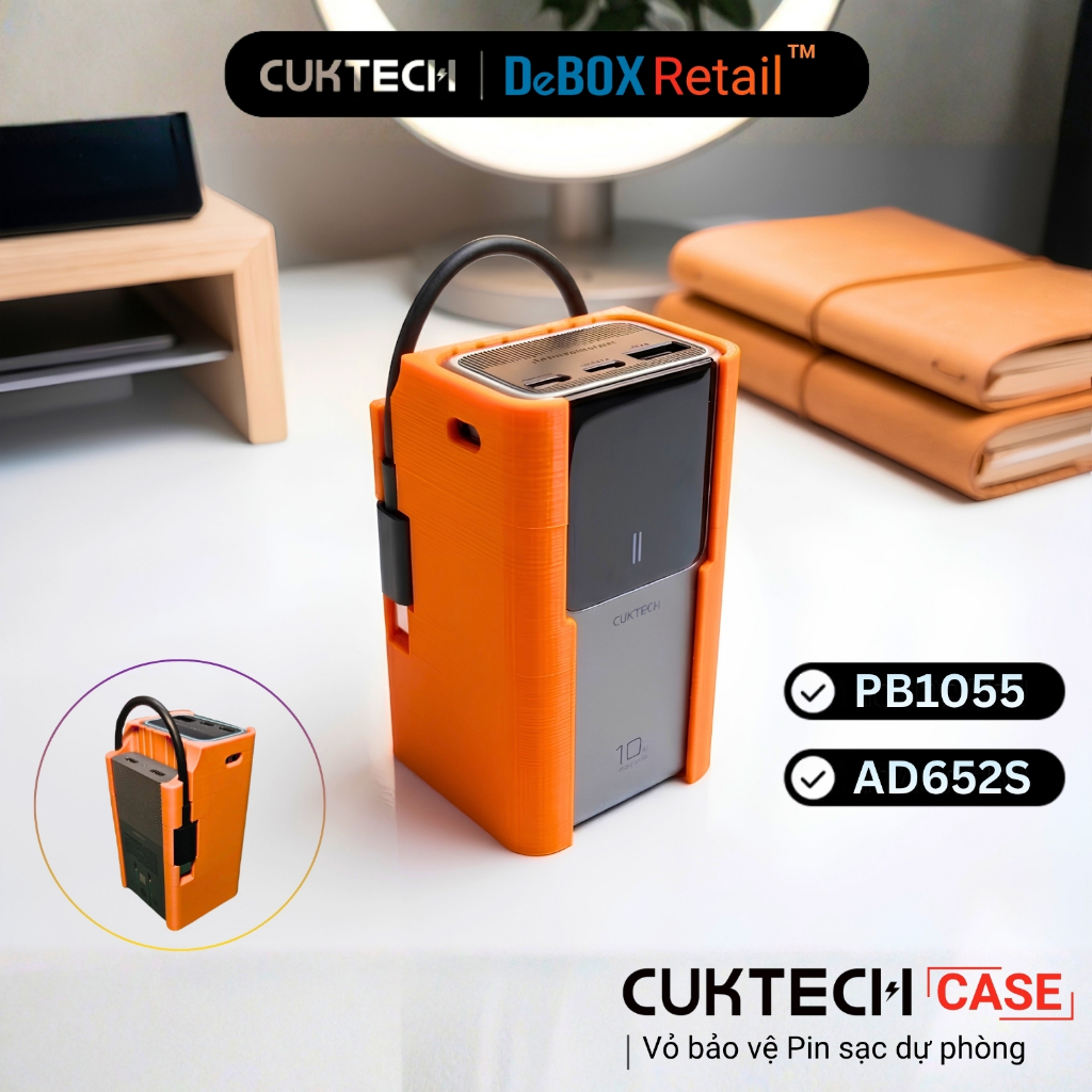 Cuktech 10 Mini Center Mount Protective Case [PB1055] และ AD652S 65W | พร้อมช่องเสียบสาย | วัสดุพลาส