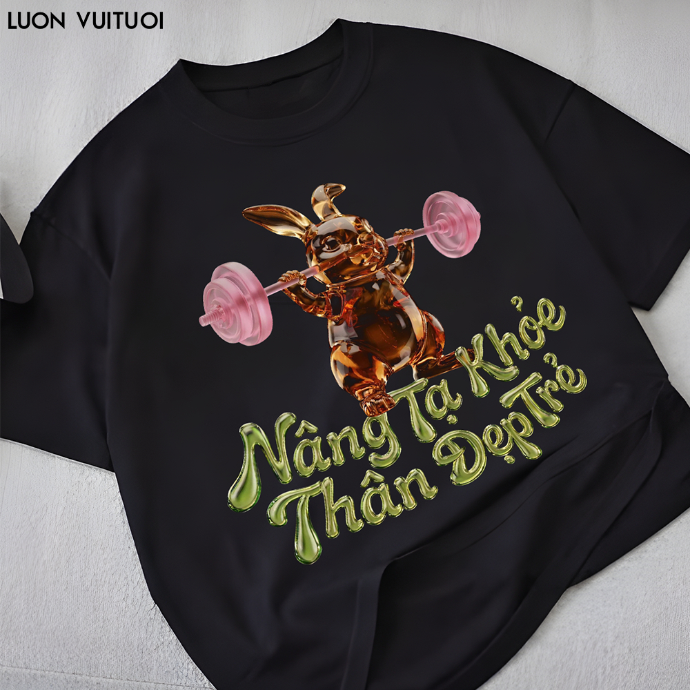 เสื้อยืดกีฬา Gym Dumbbell Relaxed Fit Luon Vutuoi "Lifting Weights" - Happyเสมอ