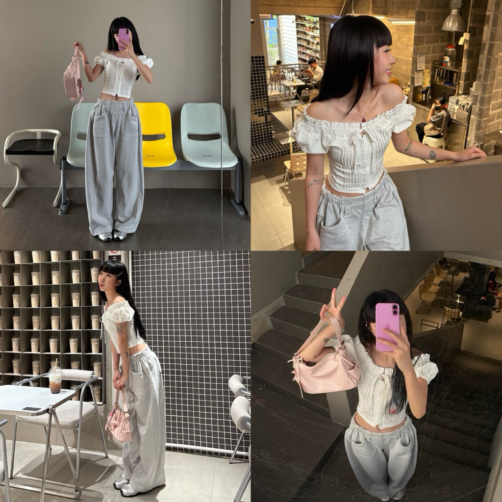 SERIA TOP - DEROSE เสื้อธรรมดาถังด้านหน้า Pin Tie กลับสามารถสวมใส่ในหลายสไตล์ไหล่เสื้อผู้หญิง AK123