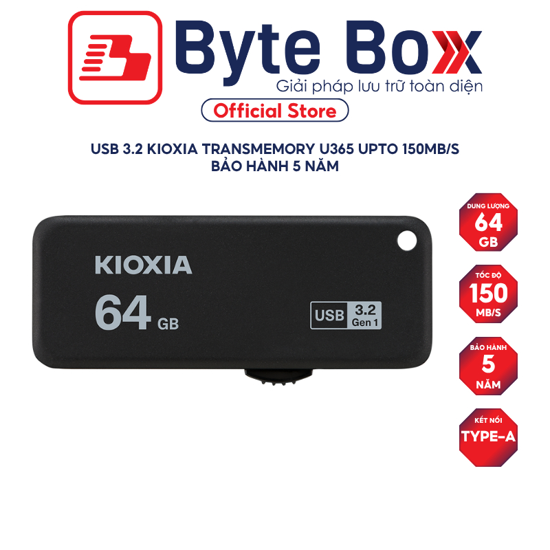 USB 3.2 KIOXIA TransMemory U365 64GB upto 150MB/s LU365K064GG4 สีดํา - 5 ปี