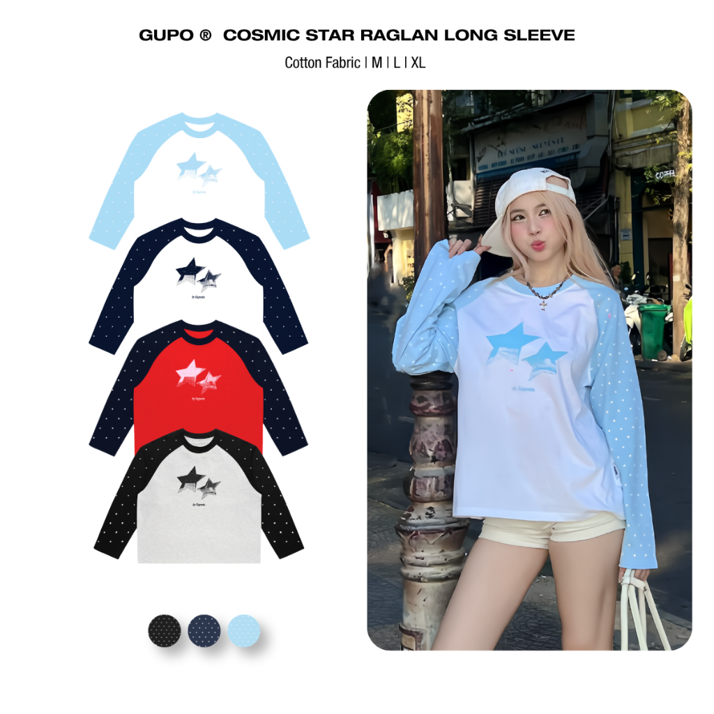 Cosmic Star GUPO Form Boxy เสื้อยืดแขนยาว Raglan แบรนด์ท้องถิ่น Unisex – ATD03