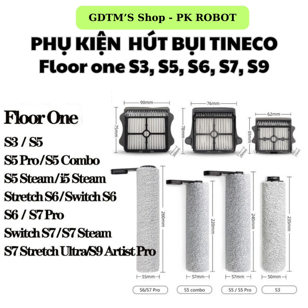อุปกรณ์เสริมสําหรับ Tineco Floor One S3, S5, S6, S7, S9 Dust Filter Roller ทุกประเภท: Roller & hepa 