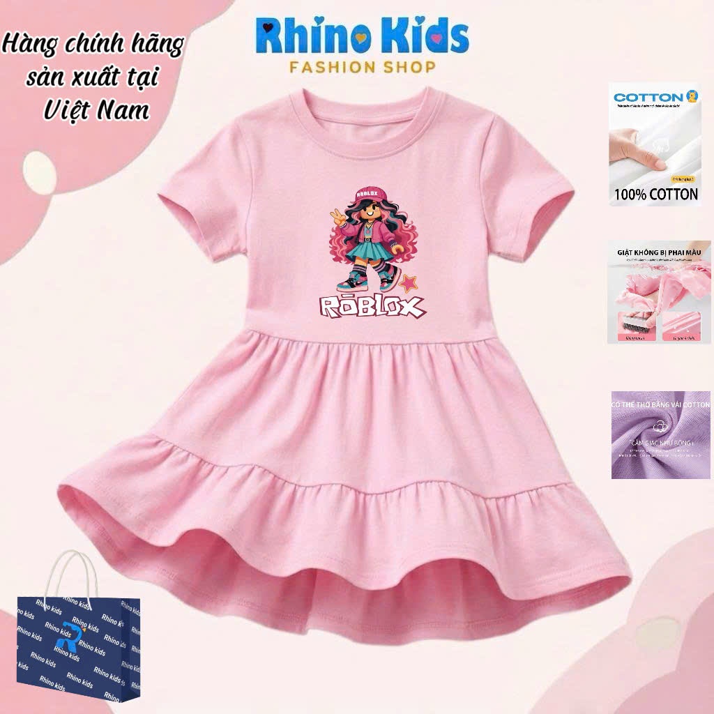 RHINO KIDS FASHION SHOP _ ชุดเดรสผ้าฝ้าย 4 ทิศทางสําหรับเด็กผู้หญิงผลิตในเวียดนาม V203