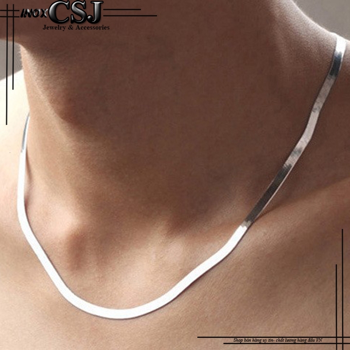 DN052 สร้อยคอผู้ชายไทเทเนียมสไตล์บะหมี่แบน 4 มม. สวยมาก